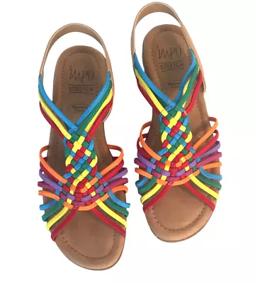 IMPO Womens SZ 10M Wedge Sandals Comfort Suede Memory Foam Multicolor Straps EUC • $21.49