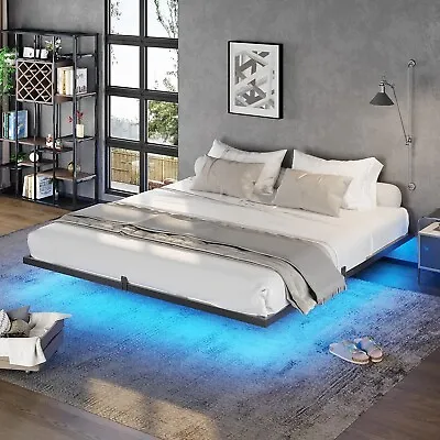 Floating Bed Frame King Size With LED Lights  Metal Platform Bed Easy Assembly • $125.97