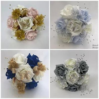  Wedding Bouquets Butterfly Flowers Roses Bride Bridesmaid Flower Girl Wand Posy • £15.95