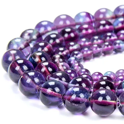 Natural Fluorite Purple Blue Grd AA Round 5MM 6MM 7MM 8MM 9MM Loose Beads (D333) • $6.99