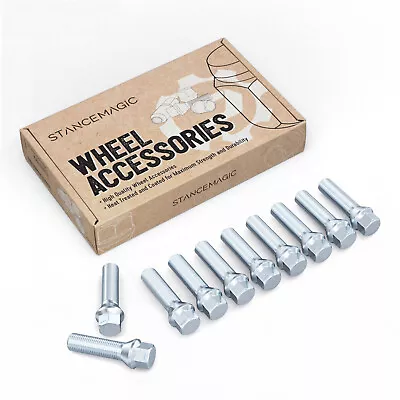 10pc Silver Lug Bolts 14x1.5 45mm Shank Cone Seat For Mercedes VW Audi Porsche • $17.79