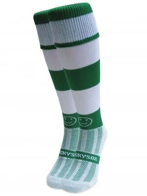 WackySox Emerald Green And White Hoop Knee Length Sport Socks • £9.95