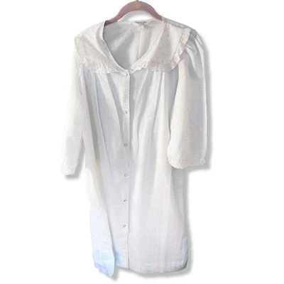 £24.17 • Buy VTG White Cotton Seersucker Housecoat Pearl Snap Robe Hospital Gown Maternity XL