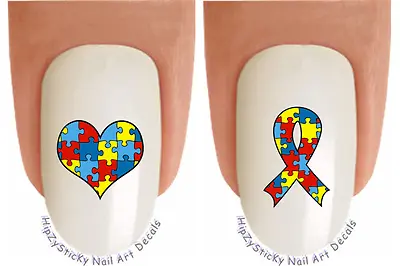 Nail Art 6508 Autism Ribbon BOLD Puzzle Heart Waterslide Nail Decals Transfers • $3.99