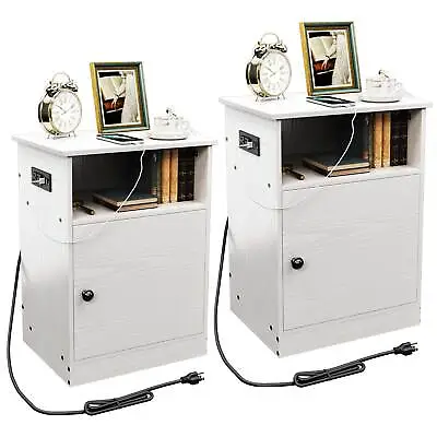 TC-HOMENY Nightstand Set Of 2 Side End Table Night Stand With Charging Station • $99.44