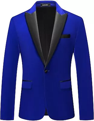 Mens Velvet Blazer Slim Fit Suit Jacket For Men Peaked Lapel One Button Tuxedo B • $121.66