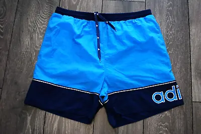 Vintage Adidas Shorts Blue Swoosh Lace Tie Beach Board Swim Trunks 1999 Mens L • $33.95