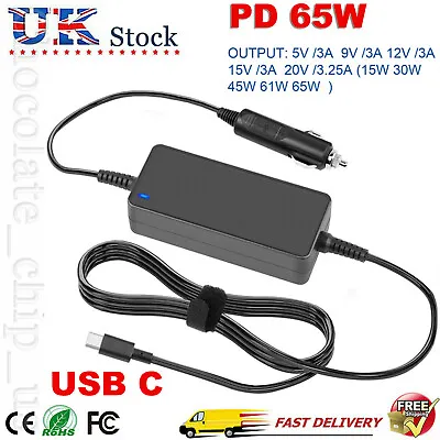 USB-C Laptop Car Charger For Lenovo Yoga Thinkpad MacBook Acer Samsung Asus Dell • £13.99