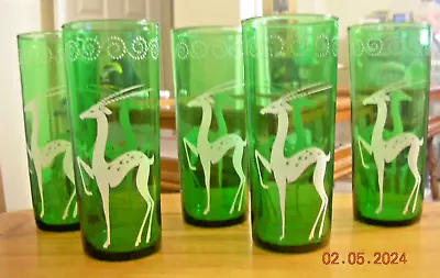 Anchor Hocking Vintage Emerald Green Gazelle Tumbler Drinking Glass Five (5) • $20