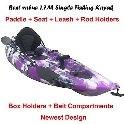 $500 • Buy 2.7M Fishing Kayak Single Sit-on 5 Rod Holders Seat Paddle Purple Camo