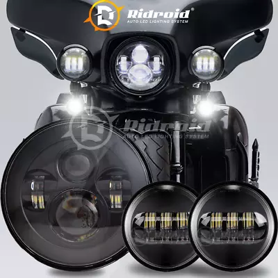 7  Inch LED Headlight + 4.5  Passing Light For Harley Heritage Softail Classic A • $59.98