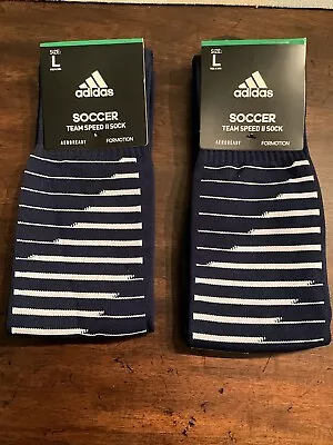 Adidas Soccer Over The Calf Team Speed II Large 9-13 Blue Socks Lot Of Two Pairs • $12