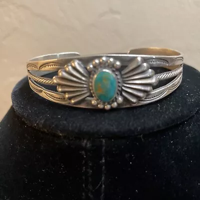 Vintage Fred Harvey Era Navajo Sterling Silver Turquoise Cuff Bracelet  • $120