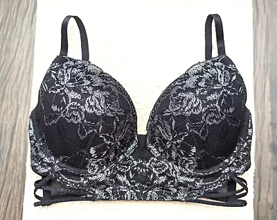 La Senza 34D Black Embellished Lace Longline Push-Up Underwire Bra • $10