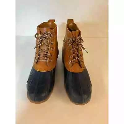 Eddie Bauer 6 Inch Leather Brown Duck Boots Navy Rubber Size 8 • $17