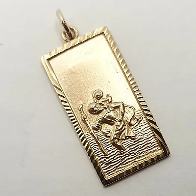 Vintage St Christopher Ingot 9ct Gold Bar Fancy Edge  Pendant Hallmark Rose Gold • £190