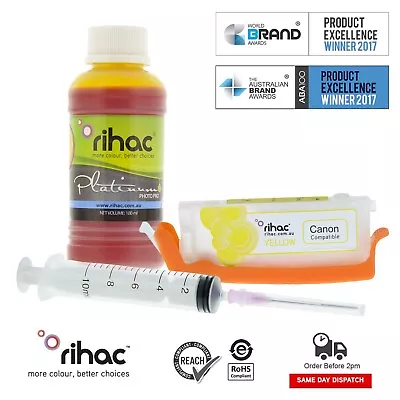 Rihac Yellow CLI-651 Refillable Cartridge + 100ml Refill Ink For CANON IX6860 • $28.75