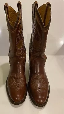 Vintage Men's Brown Leather Cowboy Boots Texas Boot Co. Size 9.5D • $98