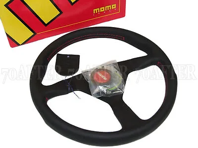 MOMO Steering Wheel Monte Carlo (350mm / Leather / Red Stitch / Red Horn) • $197.88