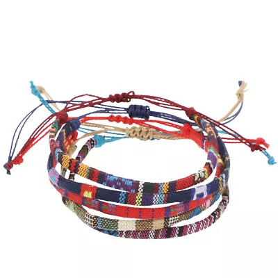  5 Pcs Cotton Linen Colorful Bracelet Rope Women's Wrist Wraps Woven Bracelets • £9.25