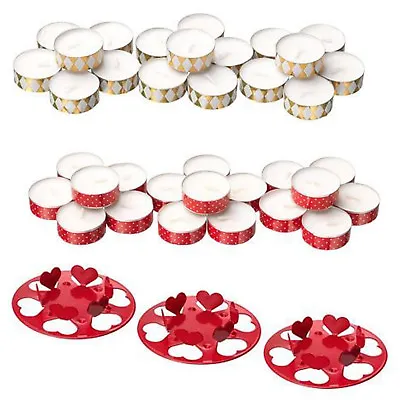 Christmas Unscented Tea Light  Candles Holder Gold Red Burning Time 4 Hrs IKEA • £4.99
