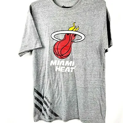 Adidas Miami Heat T Shirt NBA Size M Medium Grey Short Sleeve Crew Neck • £14.42