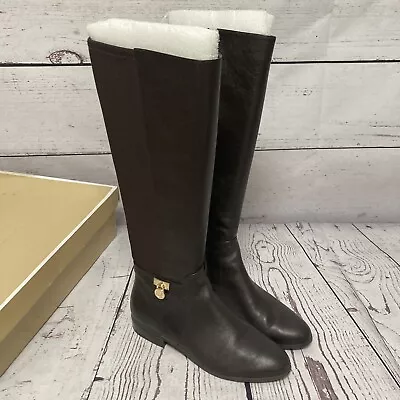 Michael Kors Hamilton Tall Boot Womens Size 9M Dark Chocolate Brown Leather • $69.98