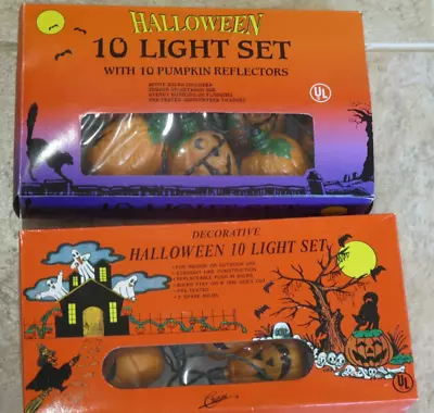 Vintage Party Halloween Blow Mold String Lights 2 Sets Pumpkins Jack O Lanterns • $20