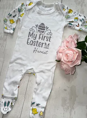 Personalised First Easter Baby Sleepsuit Any Name My 1st Easter Babygrow • £12.99