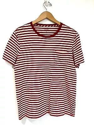 J Crew Mens Large  Nautical Red And White Stripe Classic Pocket Crewneck T-Shirt • $13.50