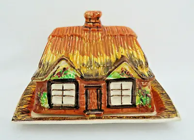 Vntge Majolica Price Bros England Cottage Ware House COVERED BUTTER CHEESE DISH • $29