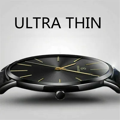 Men Trendy Ultra Thin Minimalist Watch Slim Leather Strap Stainless Steel Quartz • $4.69