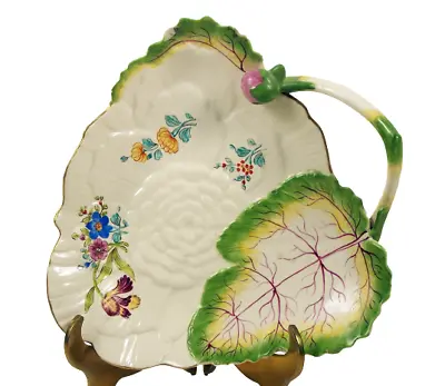 Vintage Mottahedeh Hand Painted Majolica Leaf Candy Dish Tobacco Leaf Accent • $89.99