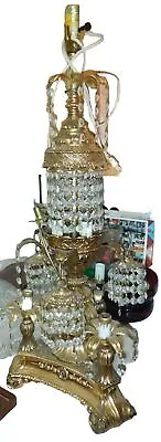 L&L WMC Hollywood Regency Crystal Prism Table Lamp Cast Metal Base 1968 Rare • $450