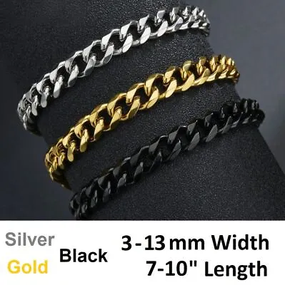 *UK* Mens Stainless Steel Cuban Bracelet 316L Curb Link Chain 18-25cm • £9.79