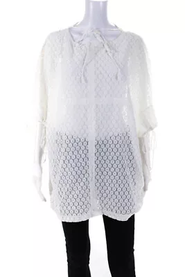 Malia Mills Womens White Floral Lace Crew Neck Short Sleeve Oversized Top Size 2 • $40.81