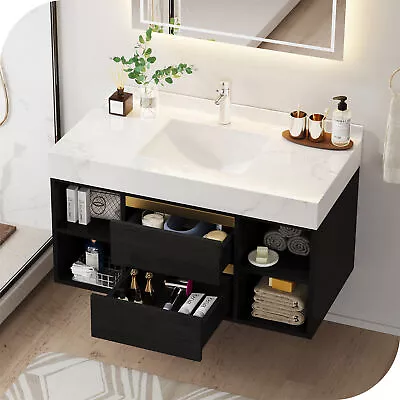 2 Drawers Wall Mounted Floating Cabinet  Bathroom Vanity Cabinet W/ Ceramic Sink • $349.99