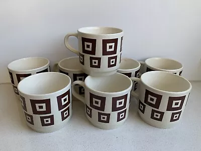 Vintage/Retro Coffee Mugs Set Of 8 - Made In Australia - Cream & Brown • $24.95