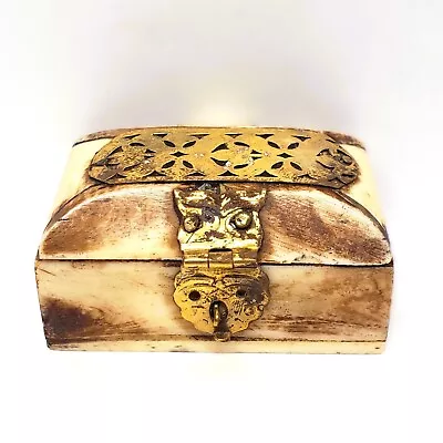 Vtg Camel Bone Treasure Chest Trinket Box Brass Jewelry Lined Inside • $24.99