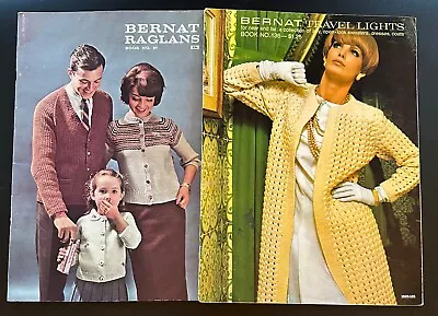 2 Vtg Bernat Knitting Patterns Book No 135 Travel Light & Book No 97 Raglans • $4