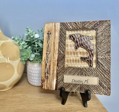 $17.95 • Buy All Natural Wood & Leaf FLA Vacation Photo Album W/ Dolphin| Holds 20 4 X6” Pics