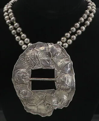 DESIGNER 925 Sterling Silver - Vintage Modernist Sculpted Chain Necklace- NE1565 • $517.49