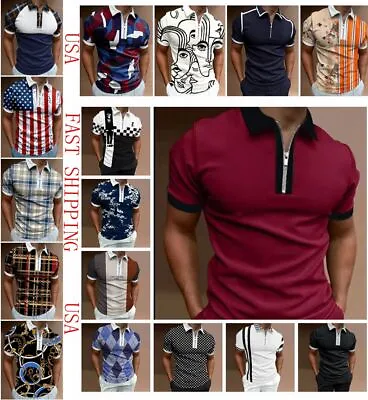 $25.86 • Buy Polo T Shirt Men Zipper Collar Fashion Golf Long Short Sleeve 2 Tone Zip Camisas