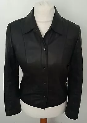 Marks & Spencer Real Leather Ladies Shirt Style Jacket Black Soft Size 10 • £40