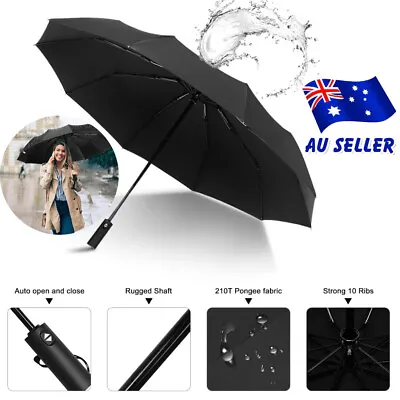 $25.16 • Buy Large 10Ribs Strong Automatic Umbrella Open Close Folding Rain Windproof Travel 