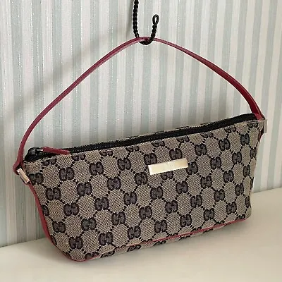 £162.98 • Buy GUCCI GG Canvas Shoulder Accessory Pouch Gray Red 039.1103 2123 Womens