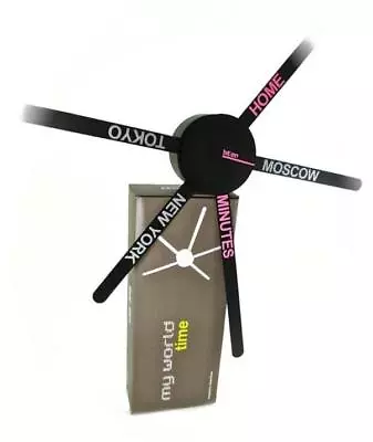 £10.95 • Buy Round My World Time Black Wall Clock 4 Time Zone Wall Hanging Stylish Clock New