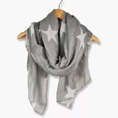 White Or Grey Star Scarf For Women Lightweight Wrap Stars Ladies Shawl Or Sarong • £4.50