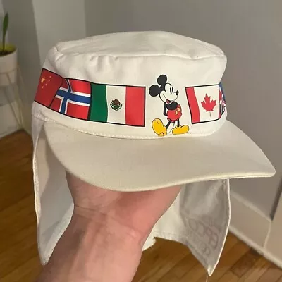 Vintage Walt Disney World Epcot Center Mickey Mouse Flags Ear/Neck Sun Hat Used • $39.99