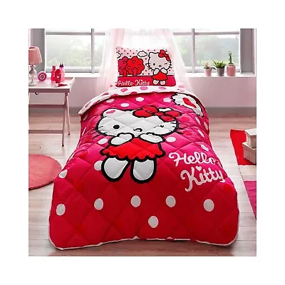 100% Cotton Girls Bedding Hello Kitty Comforter Set With Flat Sheet Twin Size • $149.90